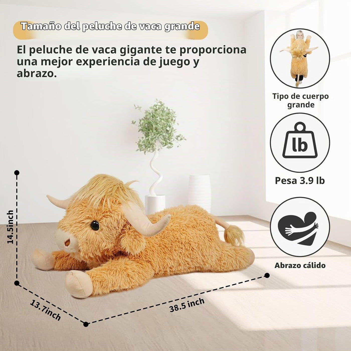 WDXDSOB Peluche de Vaca Highland Gigante Amarilla de 38.5 Pulgadas...
