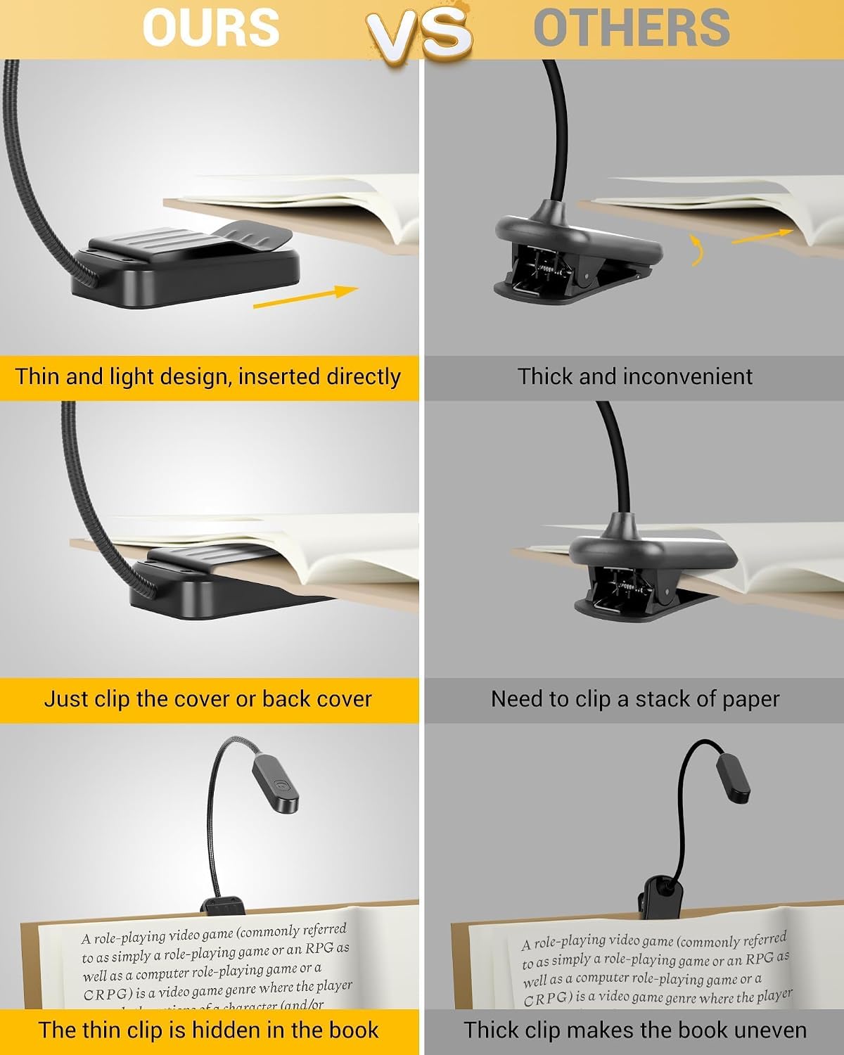 Luz para Libros Paquete de 2, Luces de Lectura Recargables para Lib...