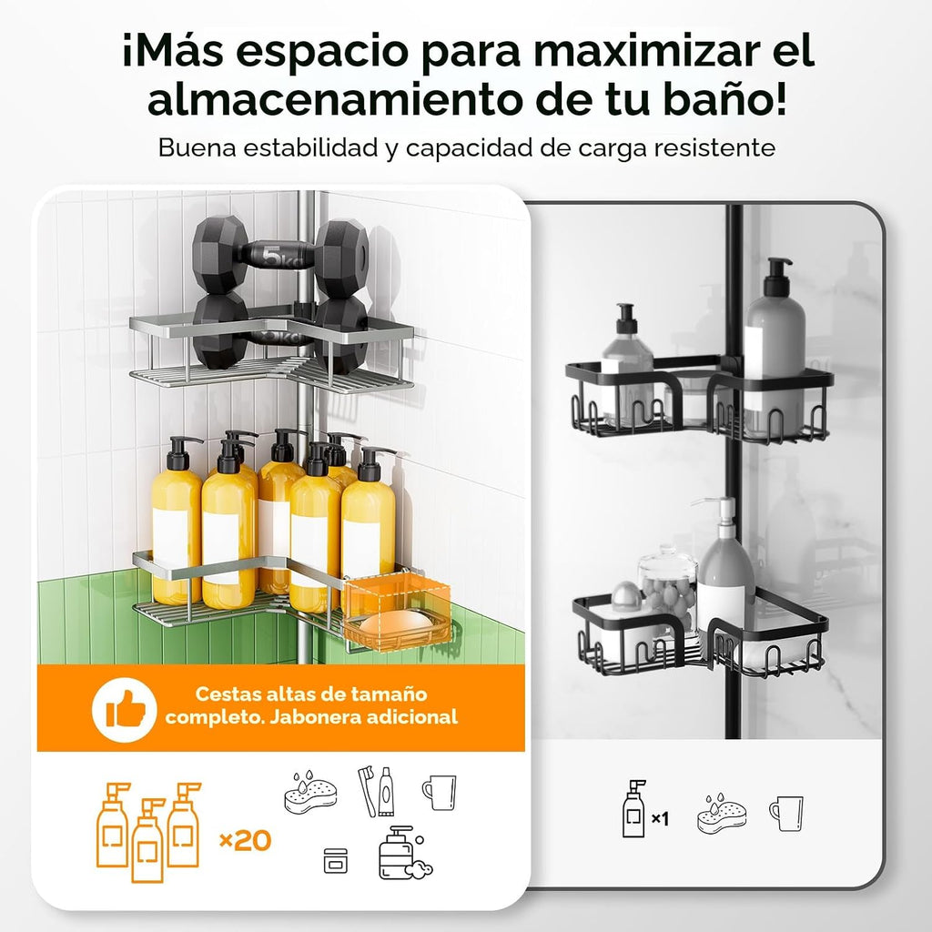 HAMITOR Poste de tensión para regadera: organizador de baño a prueb...
