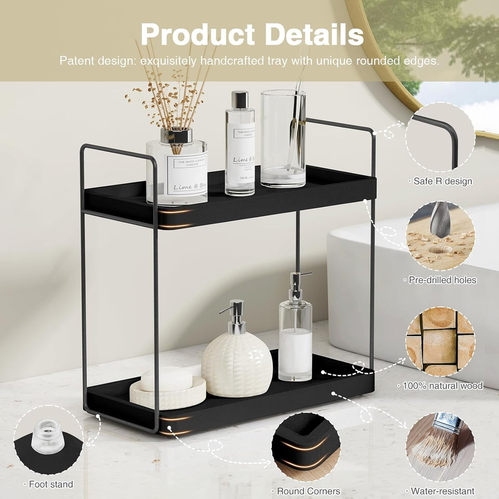 Forbena Organizador de mostrador de baño negro, organizador de baño...