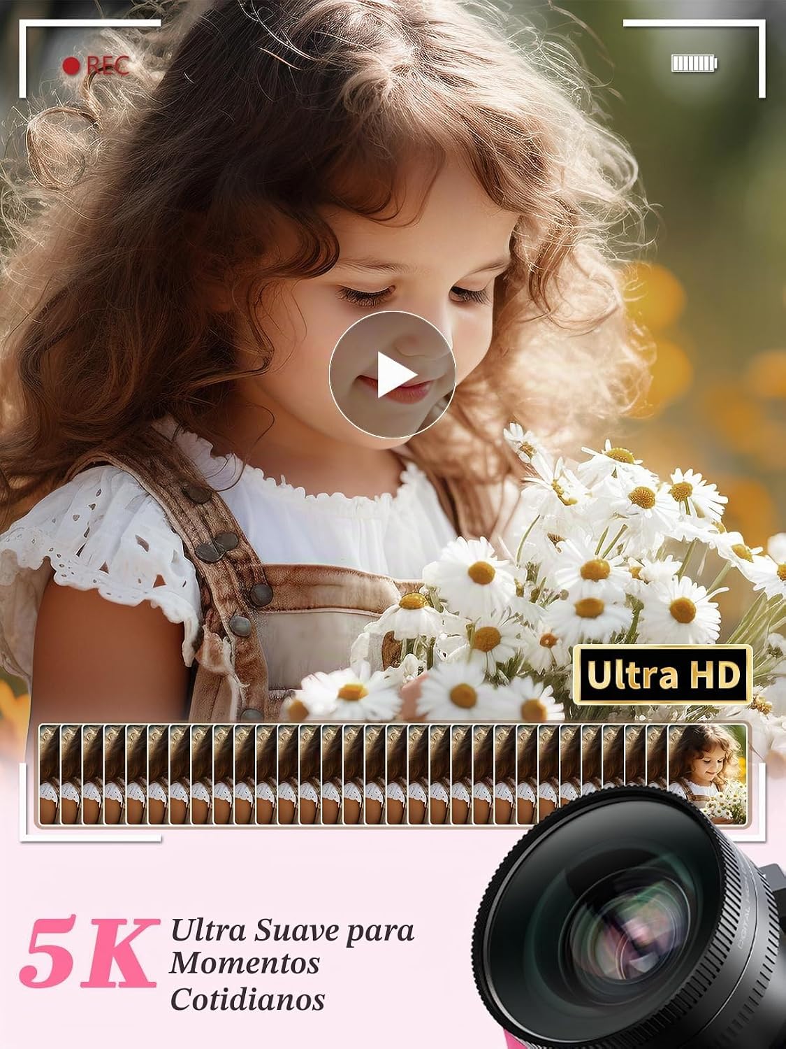 Cámara digital True 5K 64MP para fotografía (rosa intenso) | Enfoqu...