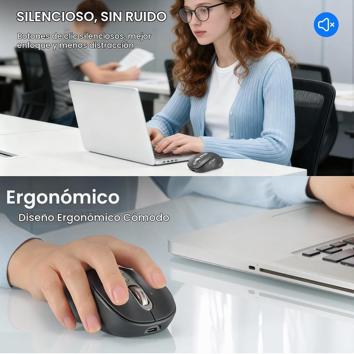 Ratón Bluetooth inalámbrico, mouse Ergo para computadora multidispo...