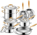 EWFEN - Juego de ollas y sartenes de acero inoxidable de triple cap...