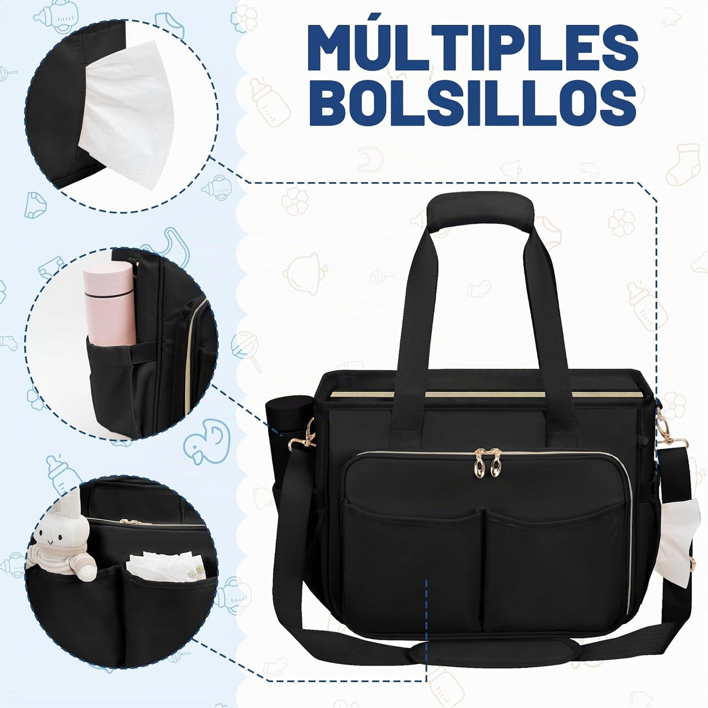 GDNasist Bolsa de pañales, bolsa de pañales de viaje de gran capaci...