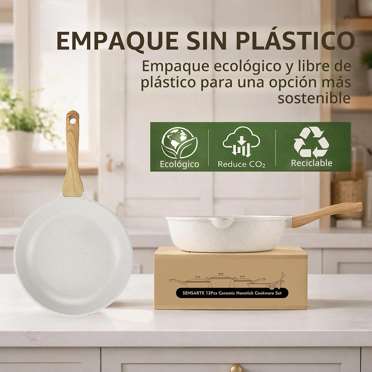 SENSARTE Juego de utensilios de cocina de cerámica antiadherente de...