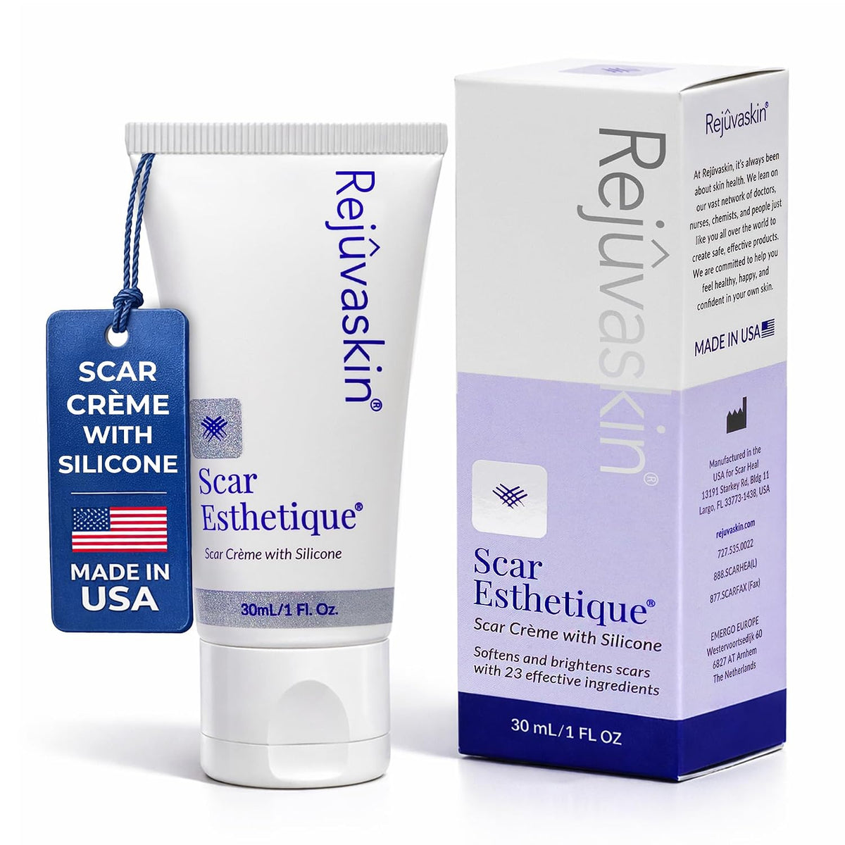 Rejuvaskin Esthetique Crema para cicatrices con silicona, 23 ingred...