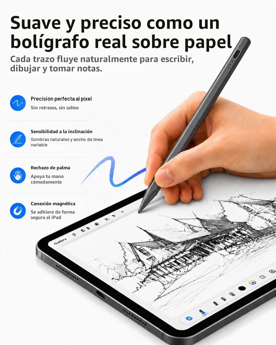 Lápiz óptico para iPad 2018-2016 con estuche para lápices, carga rá...