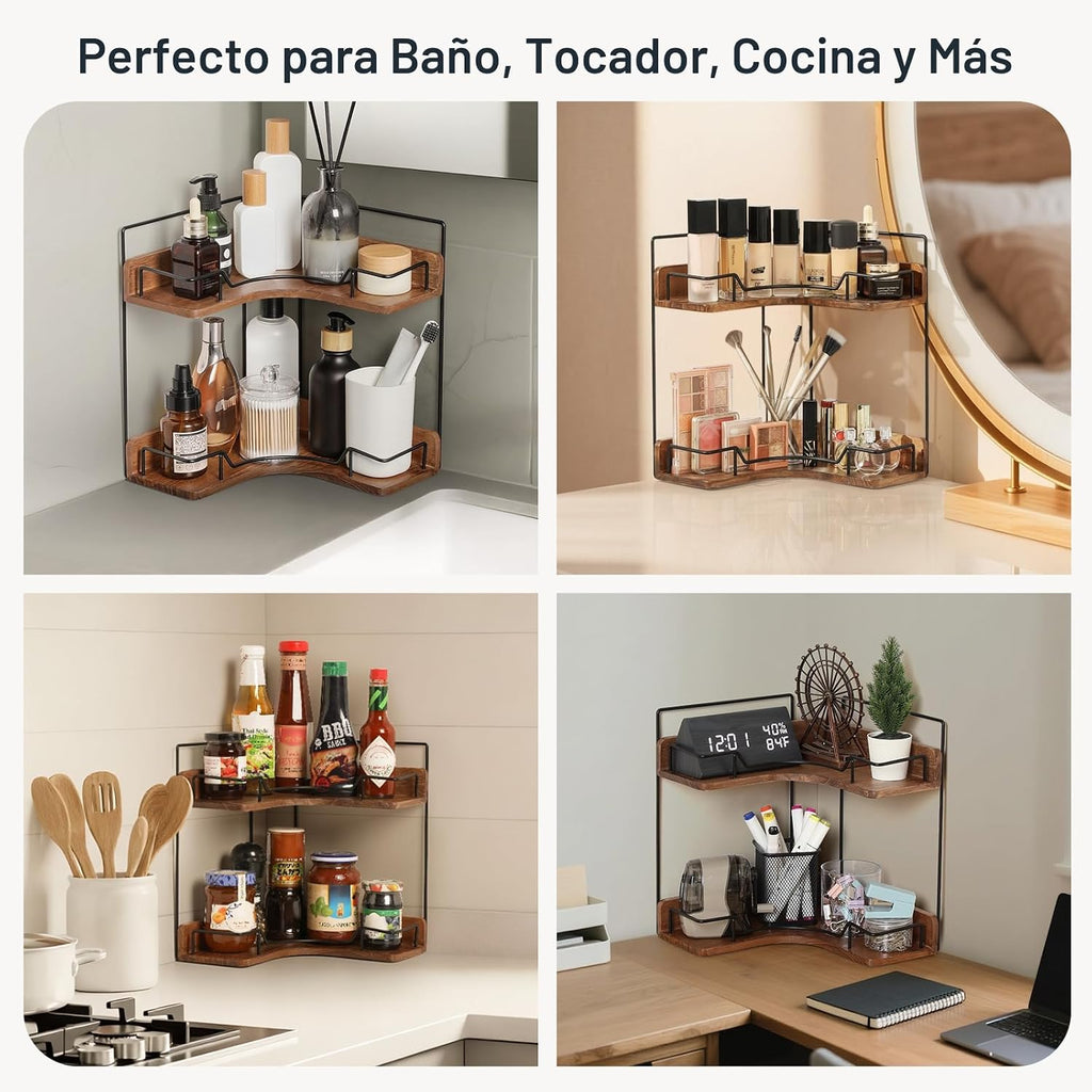 Snuvid Organizador de mostrador de baño de 2 niveles, estante esqui...