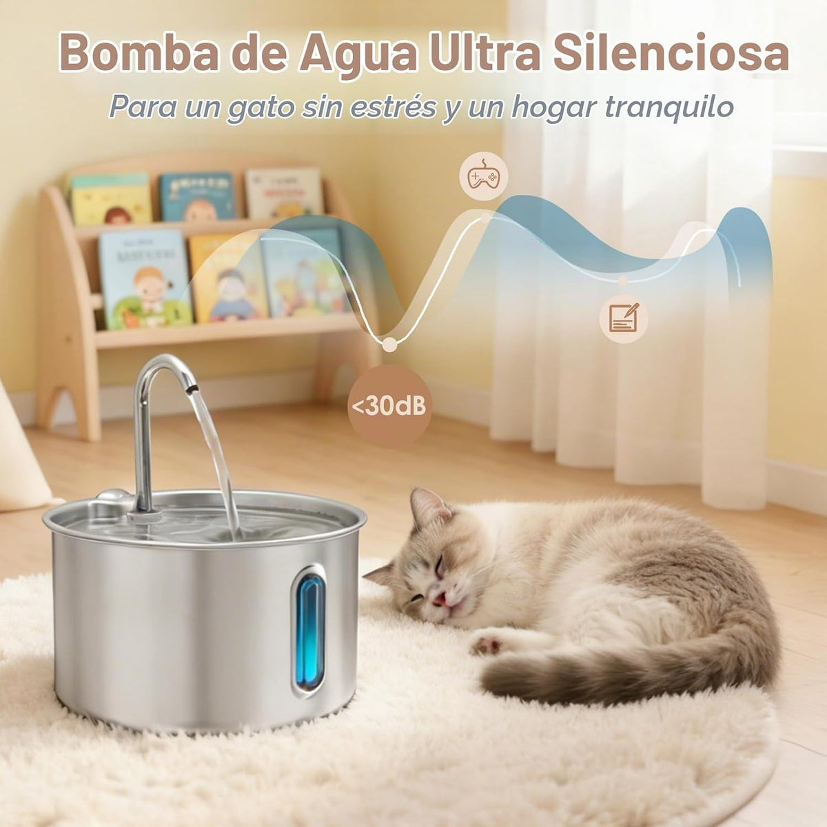 Fuente de agua de acero inoxidable para gatos, dispensador automáti...