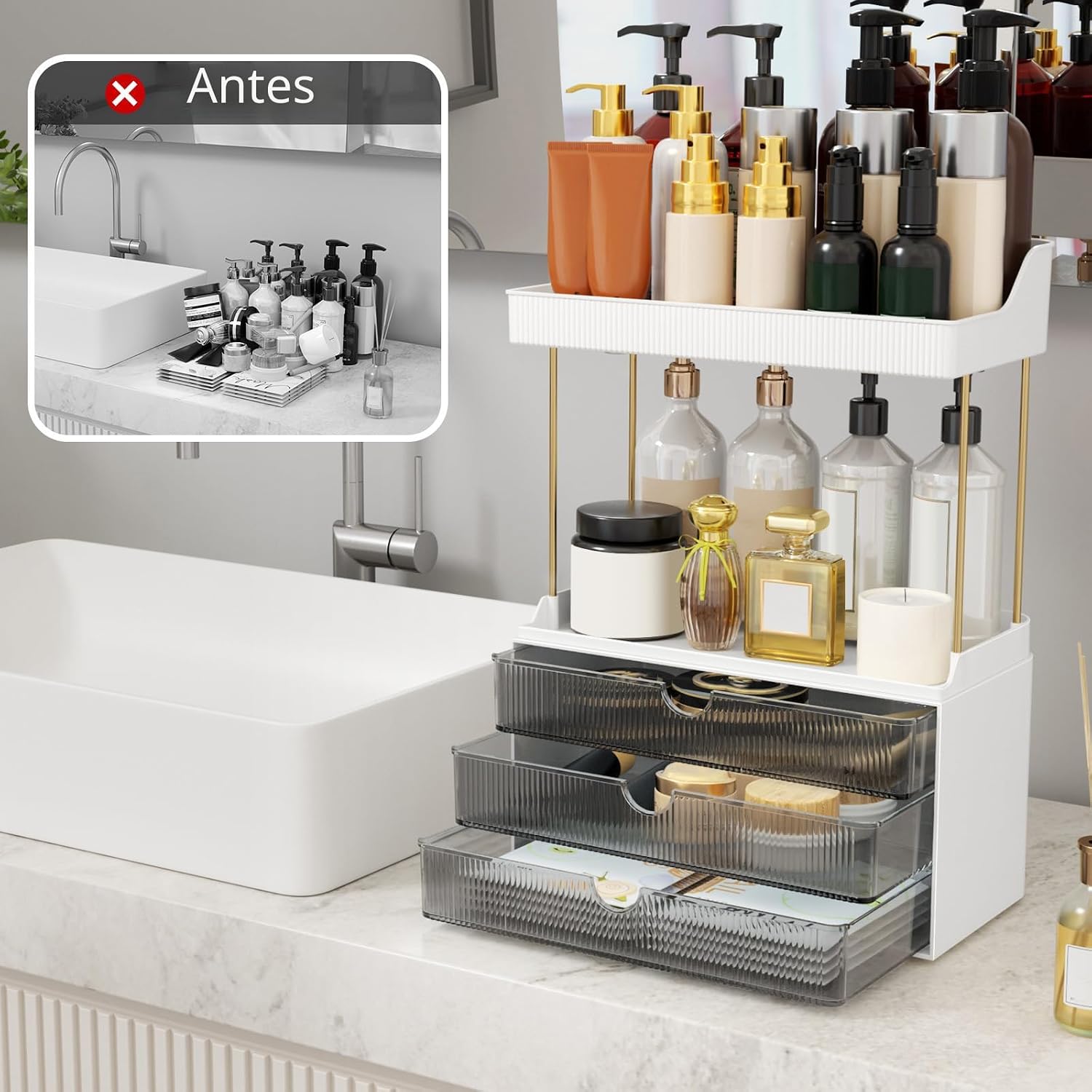 StorBin Fuerte Organizador de Mostrador de Baño con 3 Cajones, Orga...