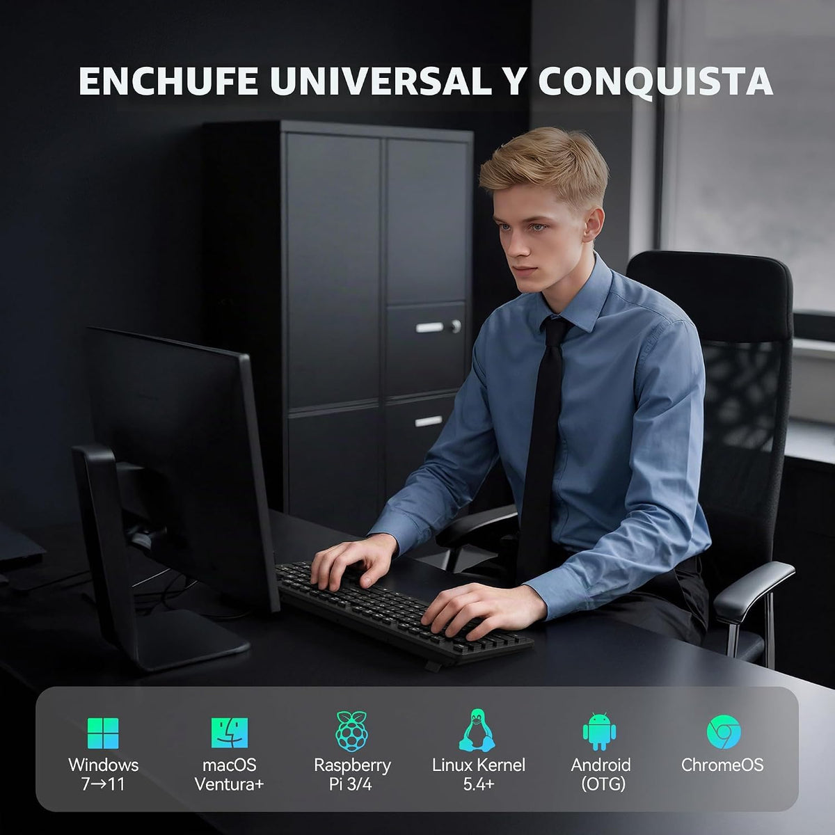 TECKNET Teclado con cable, escritura silenciosa, diseño de tamaño c...