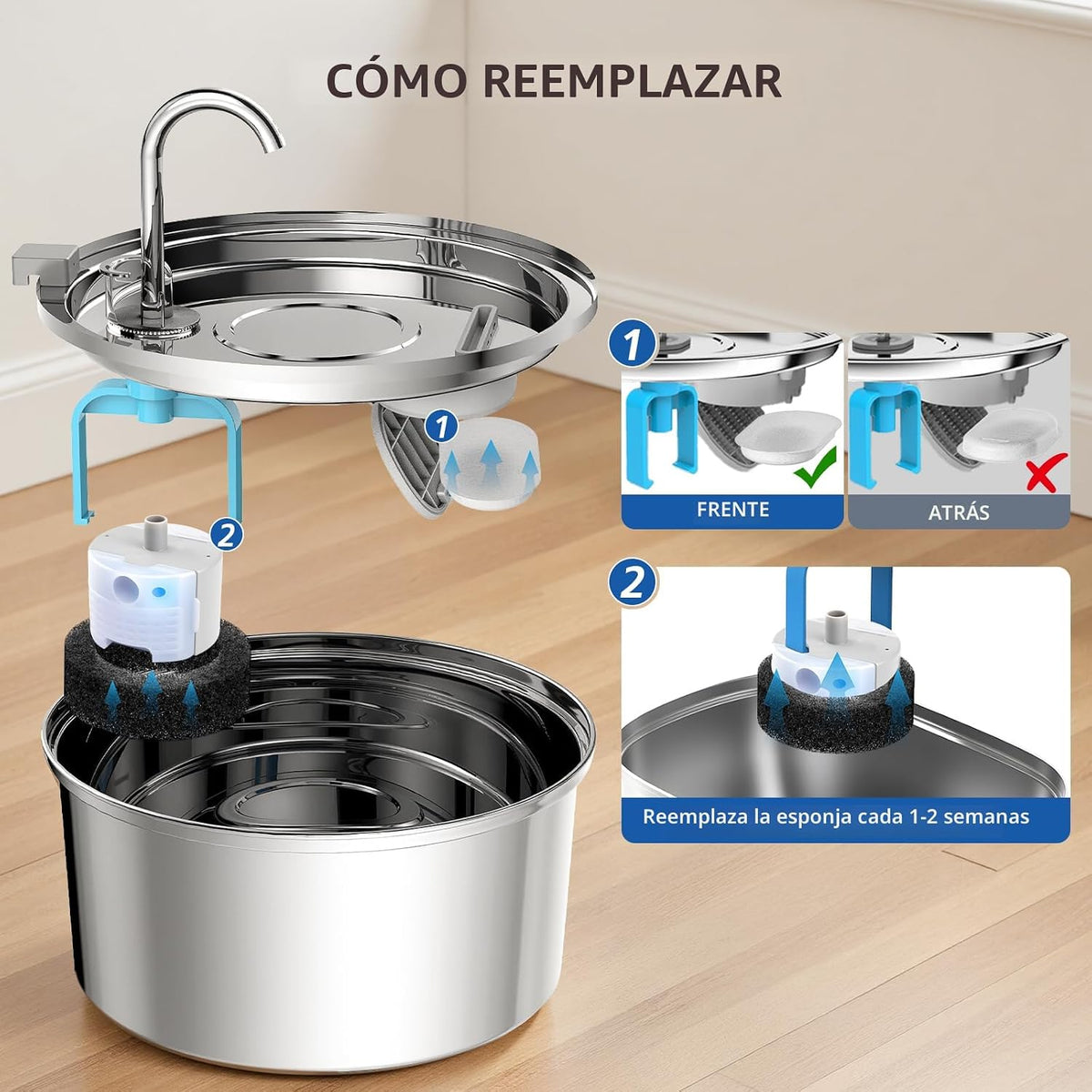 50 paquetes de filtros de fuente de agua para gatos para dispensado...