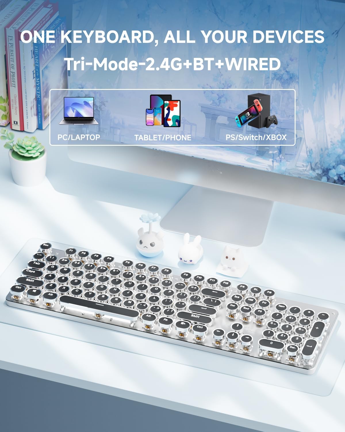 Teclado mecánico inalámbrico del estilo de la máquina de escribir c...