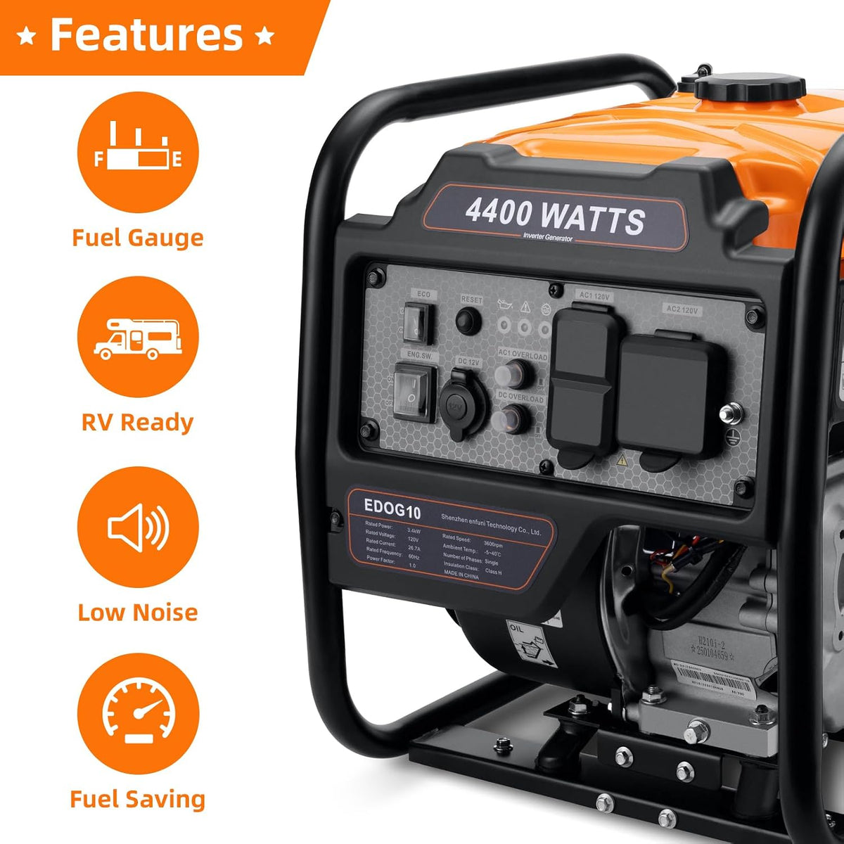 Oxseryn Power Equipment - Generador inversor de 4400 vatios a gas,...
