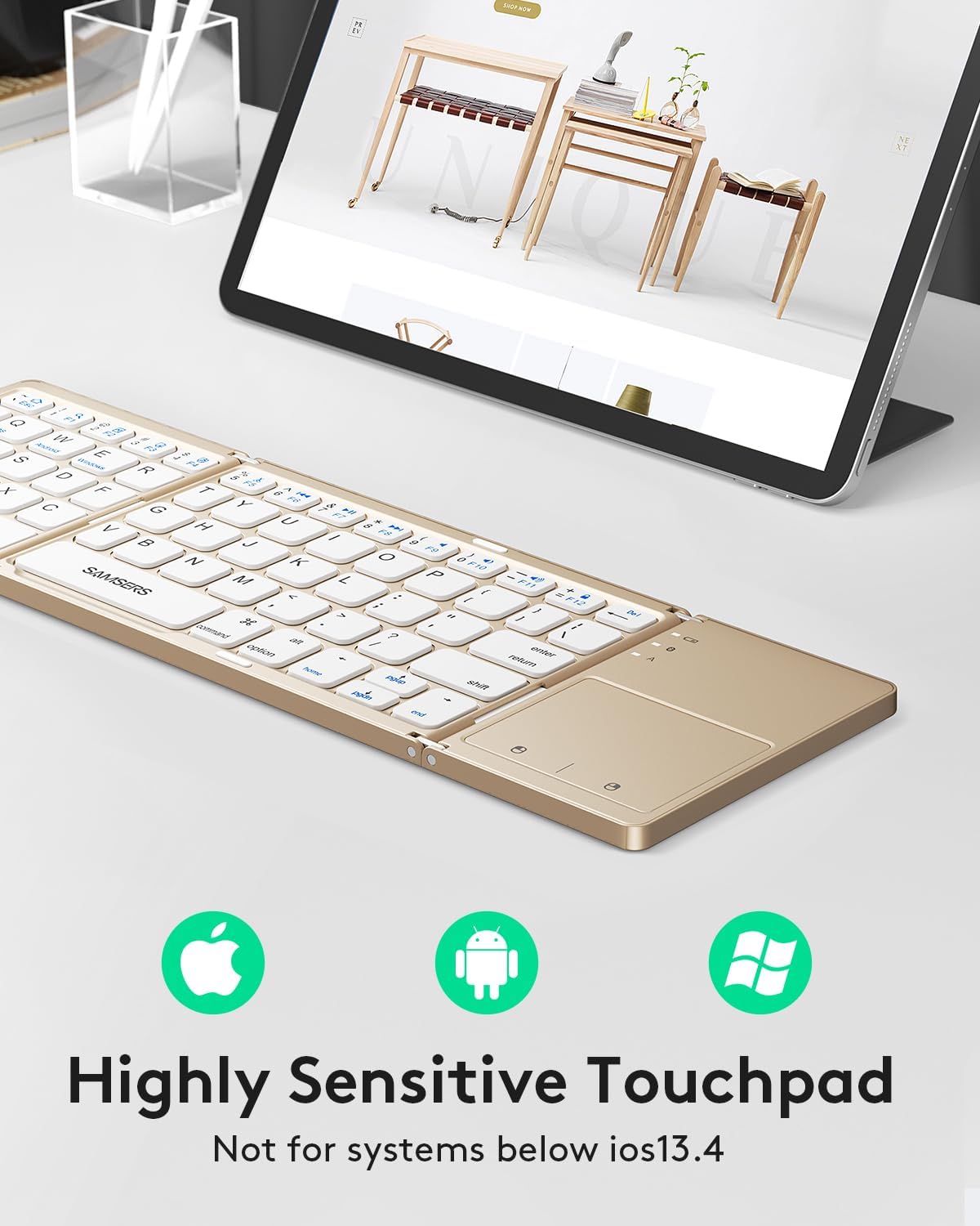 Samsers - Teclado plegable Bluetooth con panel táctil - Teclado ina...