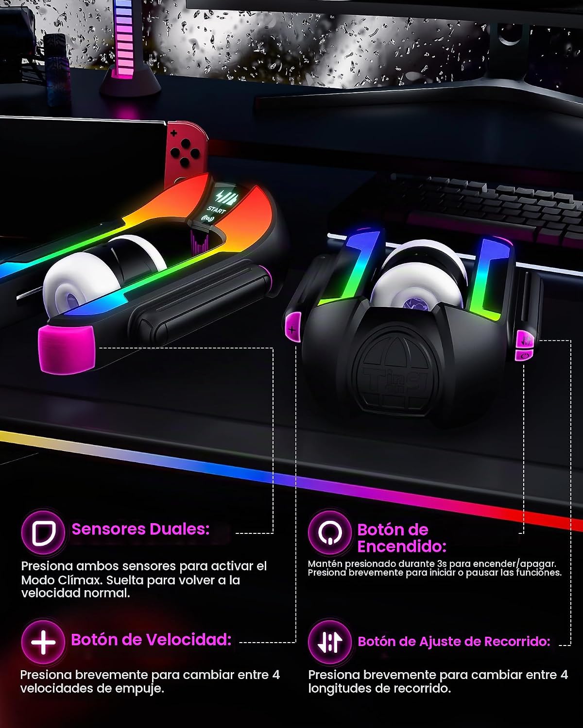 EINSEO RGB Lighting Masturbador masculino, 2 mangas masculinas jugu...