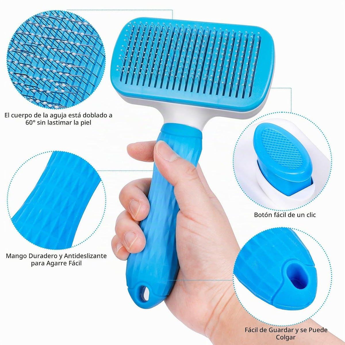PWOD Cepillo para perros y gatos, cepillo deslizante de autolimpiez...