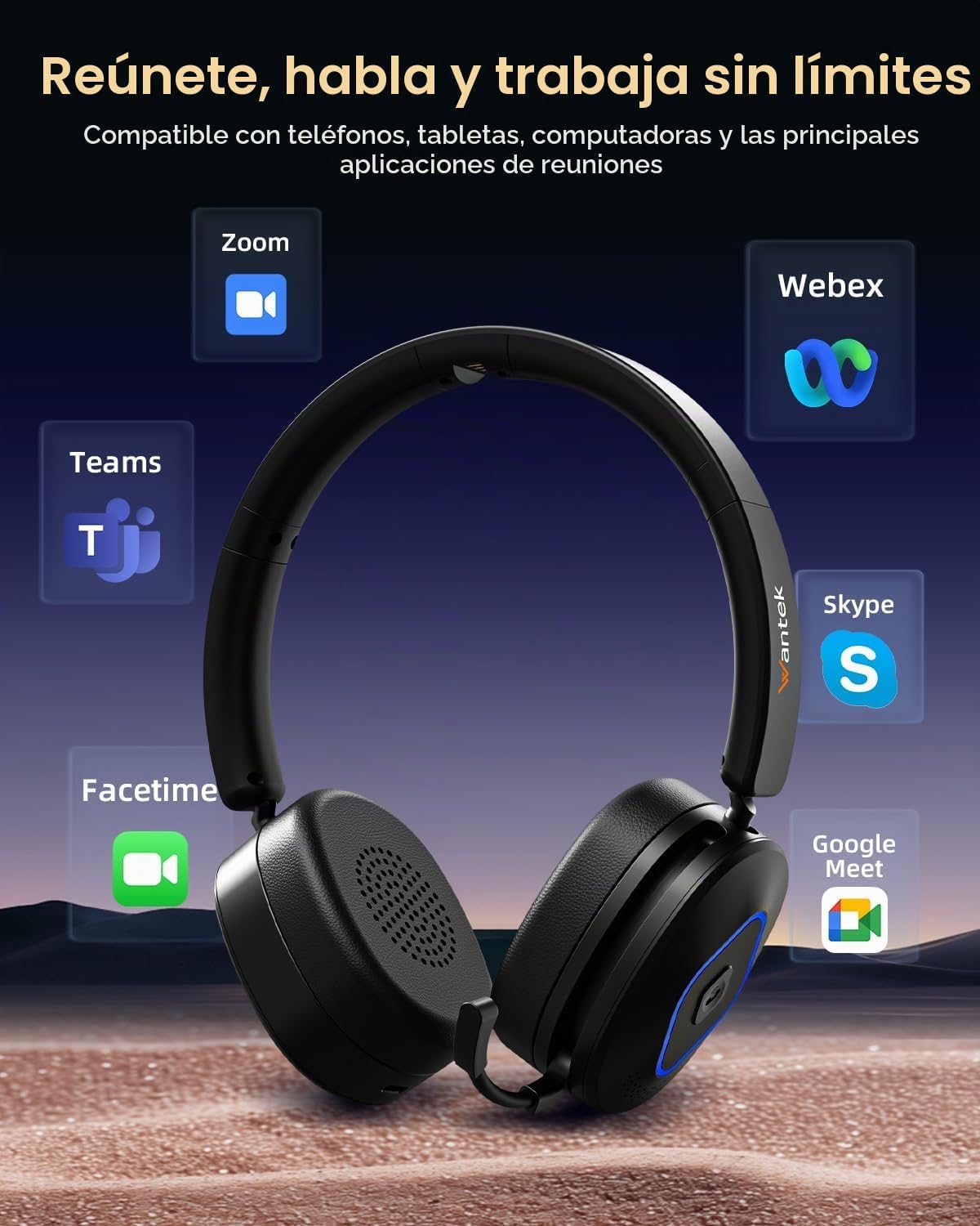 Wantek Auriculares inalámbricos con micrófono para el trabajo, auri...