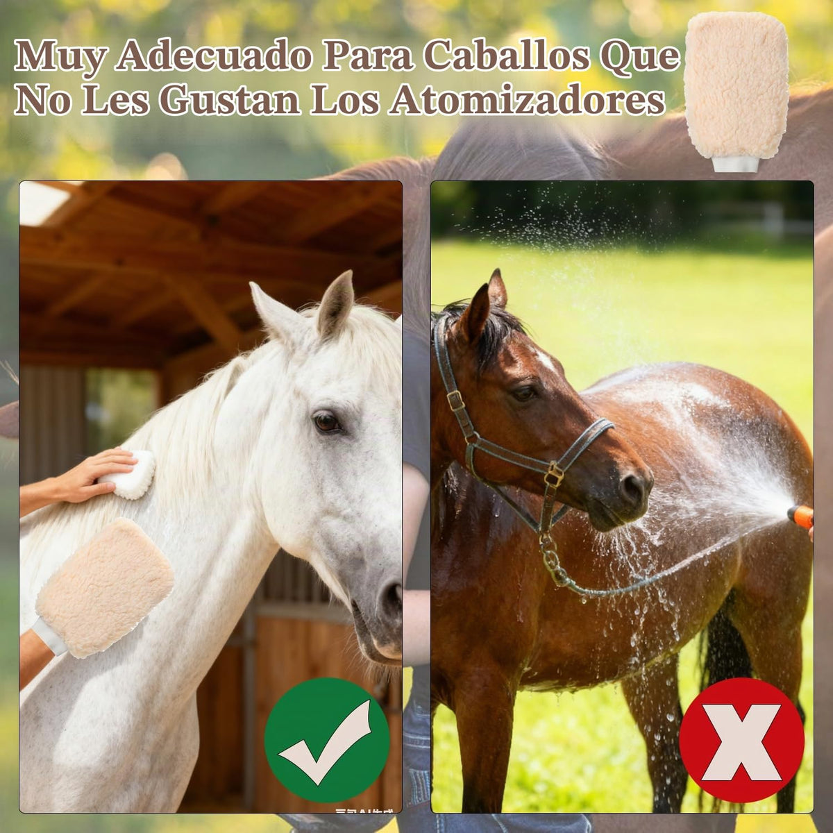 Cepillos y manoplas de aseo de caballos, guante de aseo de vellón s...