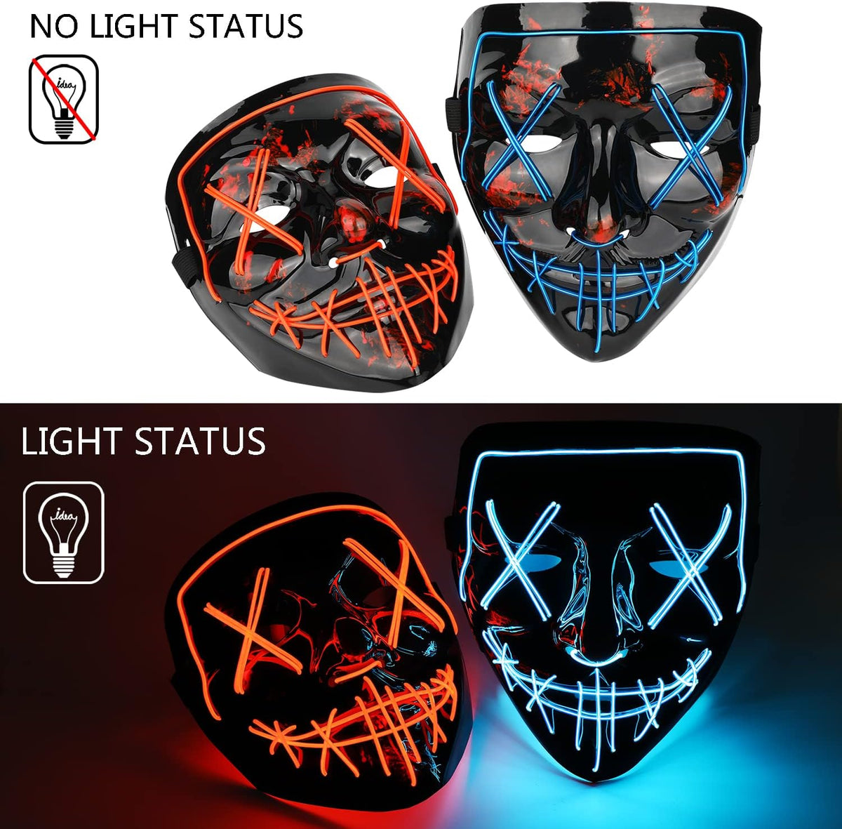 Poptrend - Máscara de Halloween con luz LED, máscara de miedo para...