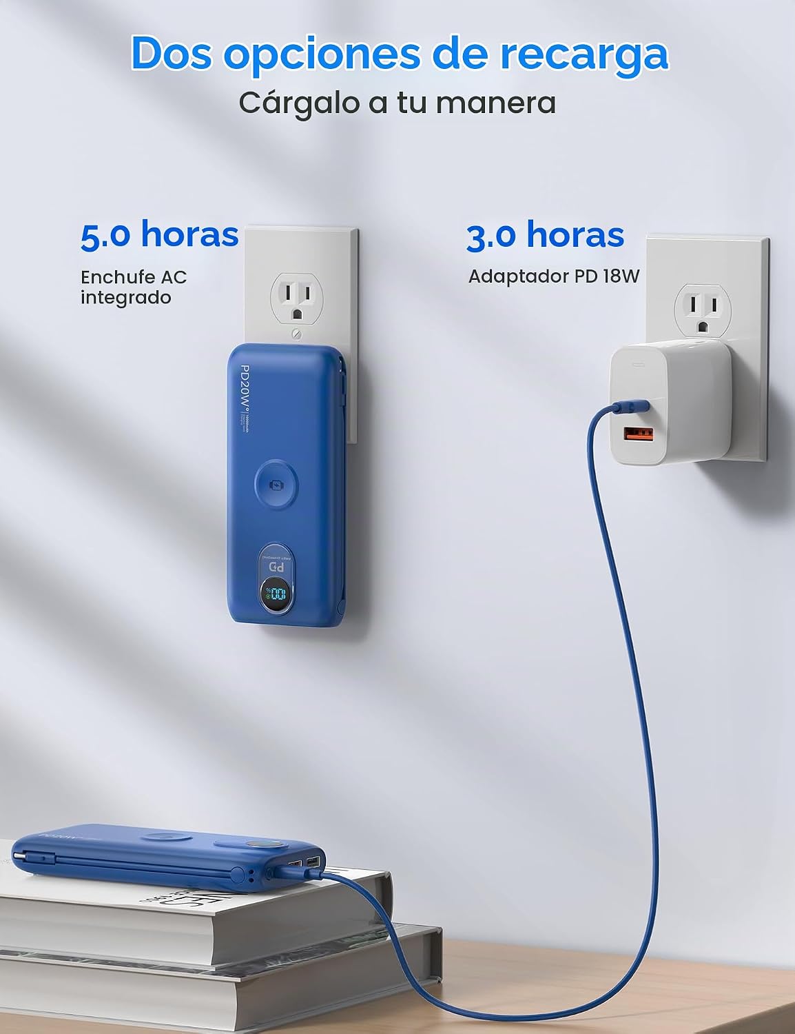 Cargador portátil Power Bank 10000mAh PD20W con cables incorporados...