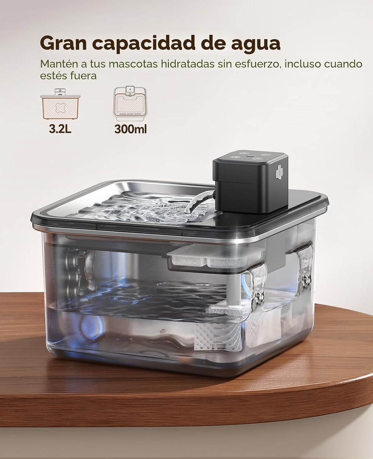 Fuente de Agua para Gatos Inalámbrica + 6 Filtros: [Filtro Visual]...