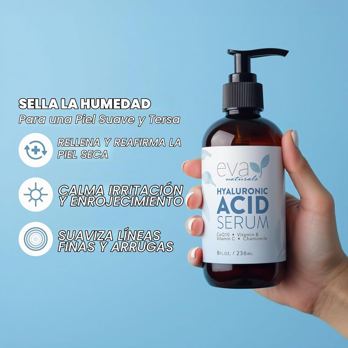 Eva Naturals - Suero facial de ácido hialurónico, antienvejecimient...