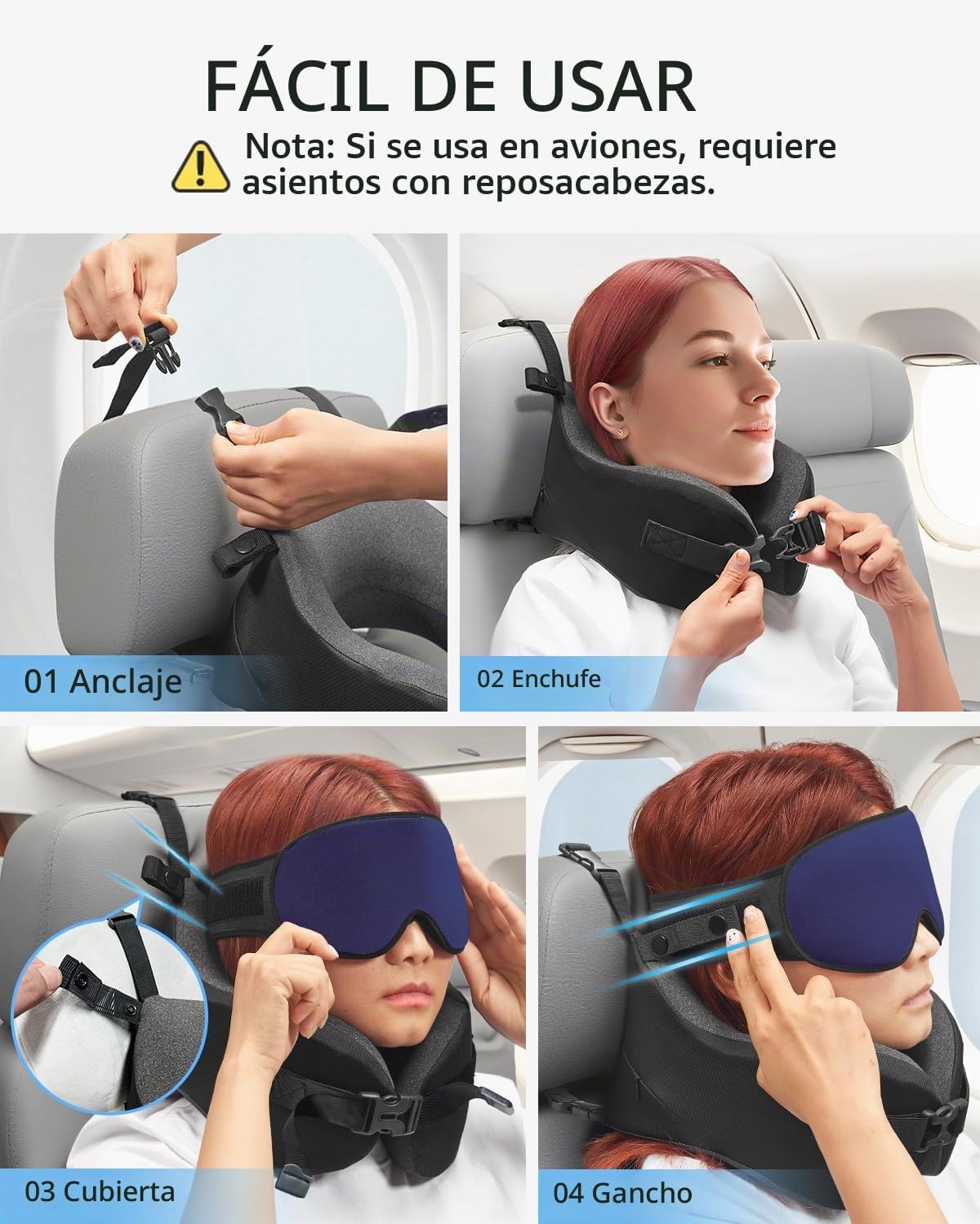 YFONG Almohada de viaje para aviones de vuelo largo, combinación de...
