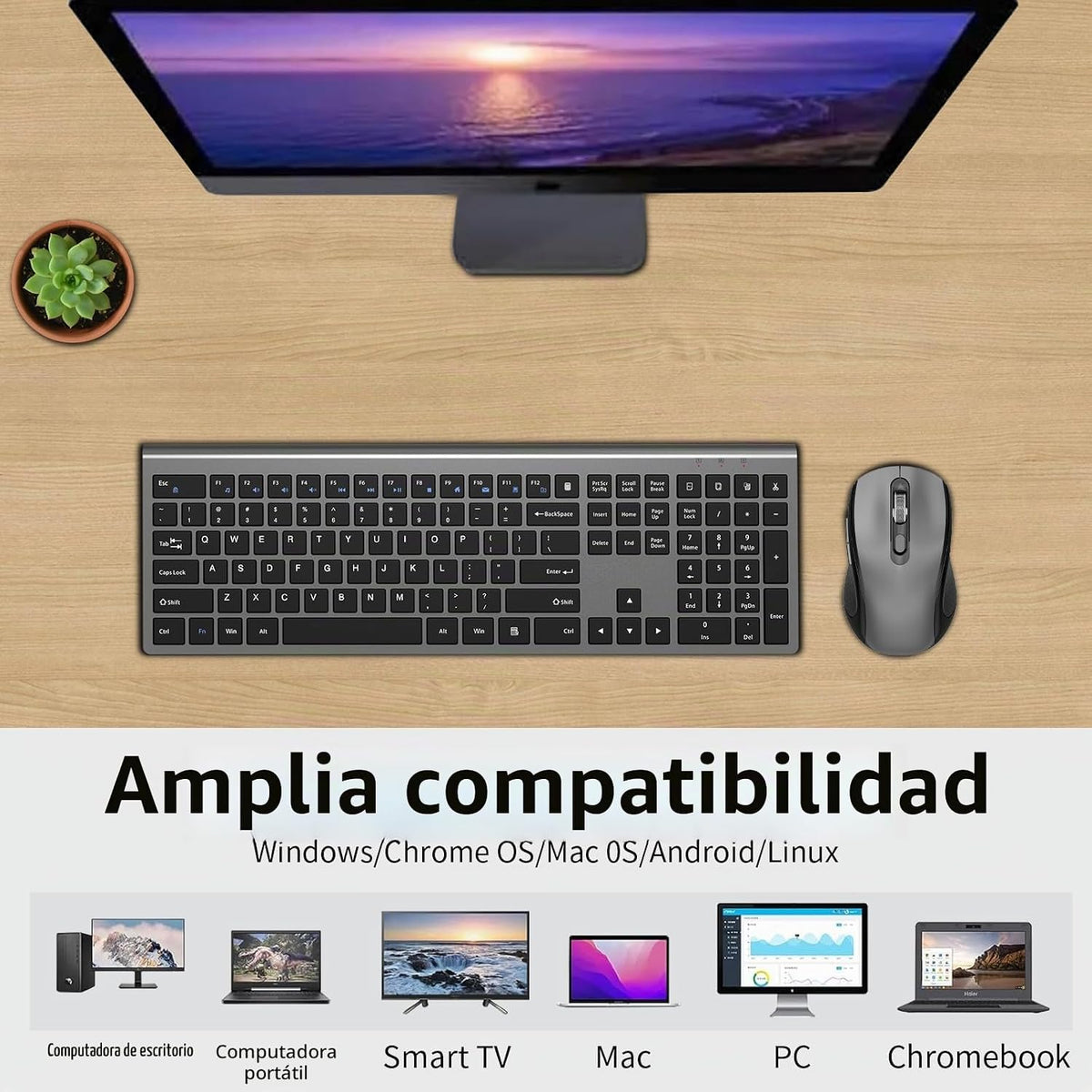 Combo inalámbrico del teclado y del ratón, teclado completo silenci...