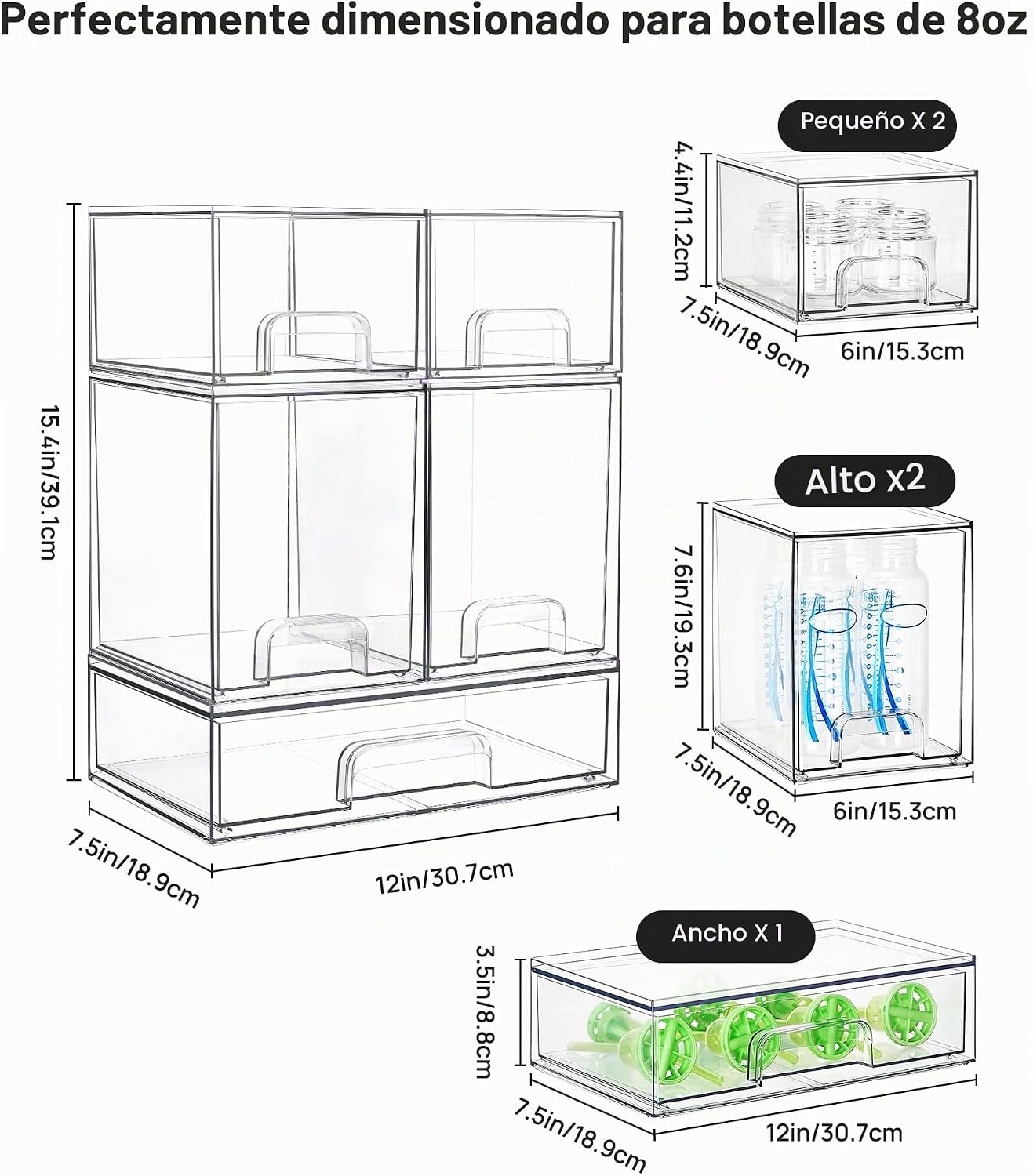 Vtopmart - Juego de 5 cajones de almacenamiento apilables, contened...