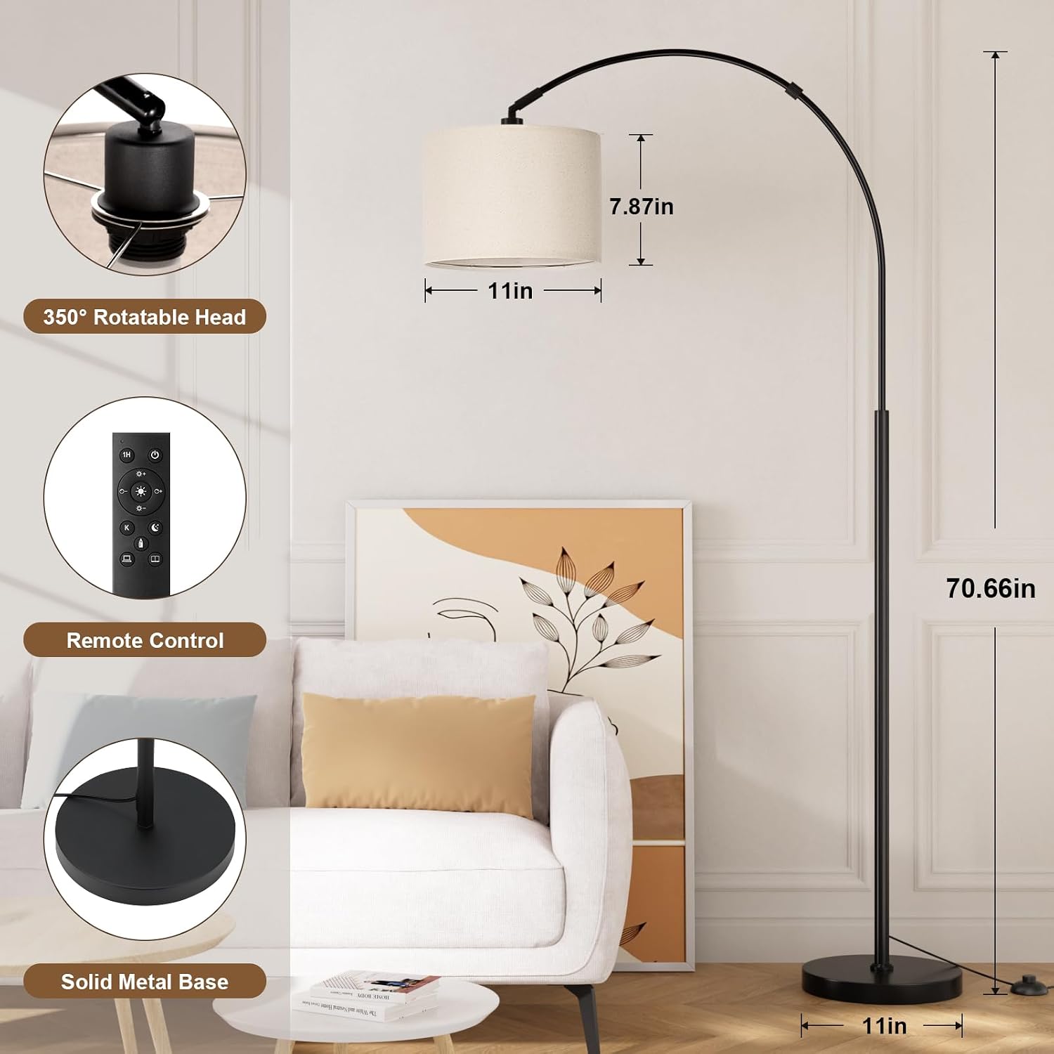 Ambimall Lámpara de pie de arco regulable de 70" con control re...