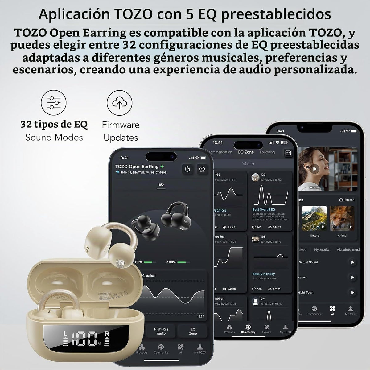 TOZO OpenEarRing - Auriculares de oreja abierta 40H Bluetooth 5.4 l...