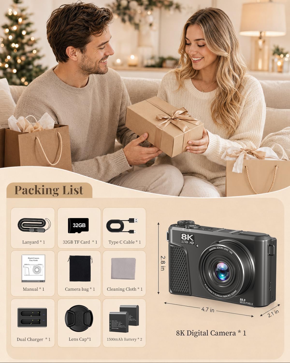 Cámara digital 8K, cámara de enfoque automático de 88MP para princi...