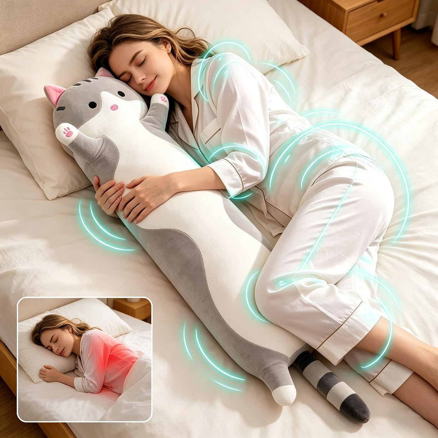 Shangman - Adorable almohada de peluche con diseño de gato de caric...