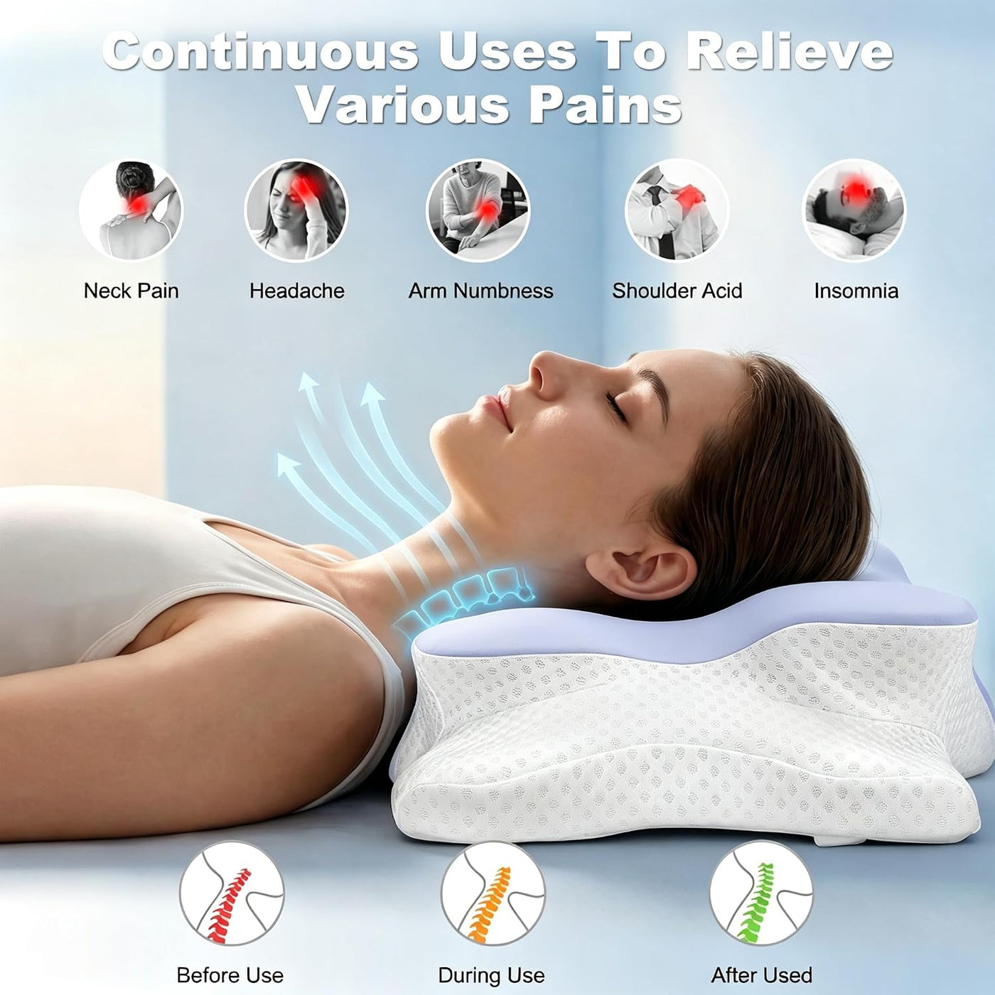 VYLEE Almohada cervical para el cuello, almohada de contorno de esp...