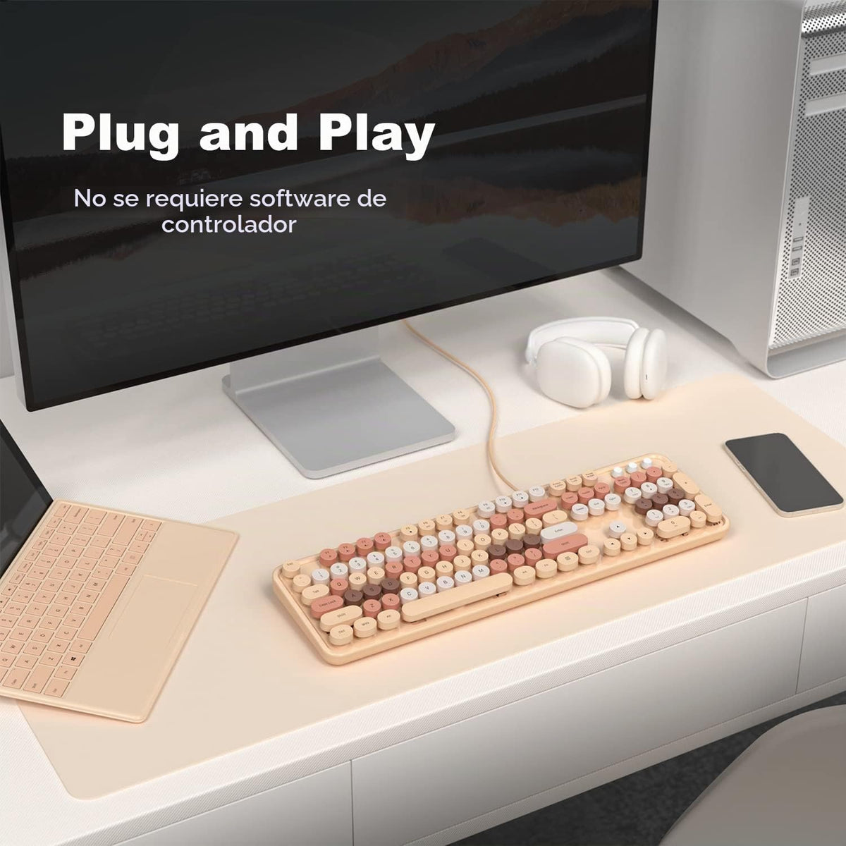 MOWUX Teclado de Computadora con Cable, Plug and Play USB Teclado R...
