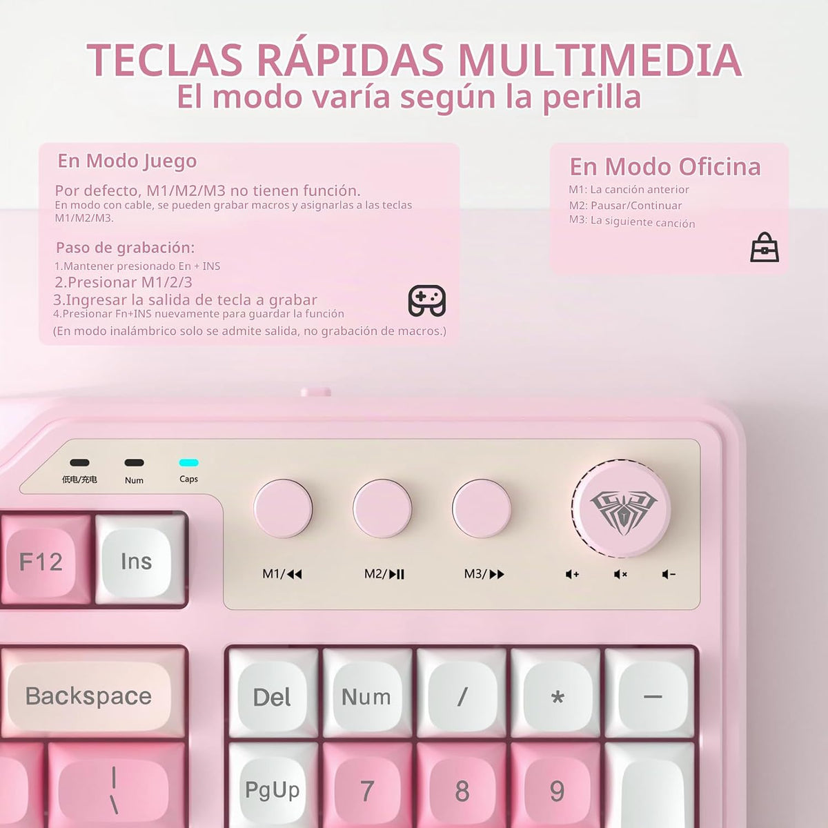 Aula F3099 Teclado inalámbrico para computadora para juegos con tec...