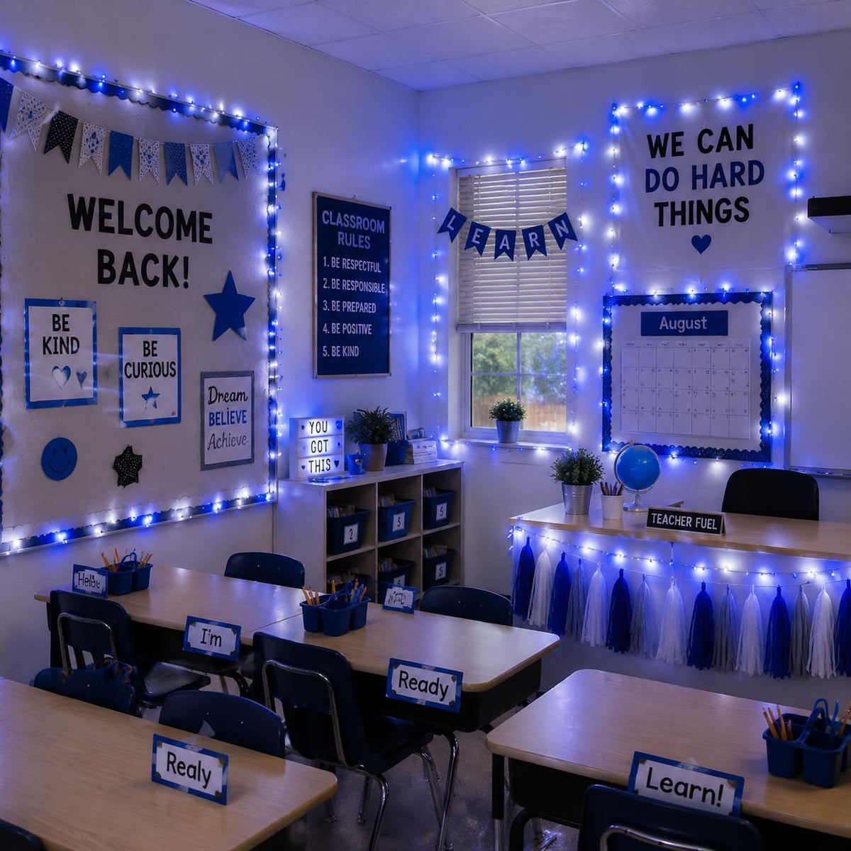 JMEXSUSS - Luces de cadena azules y blancas para interiores y exter...