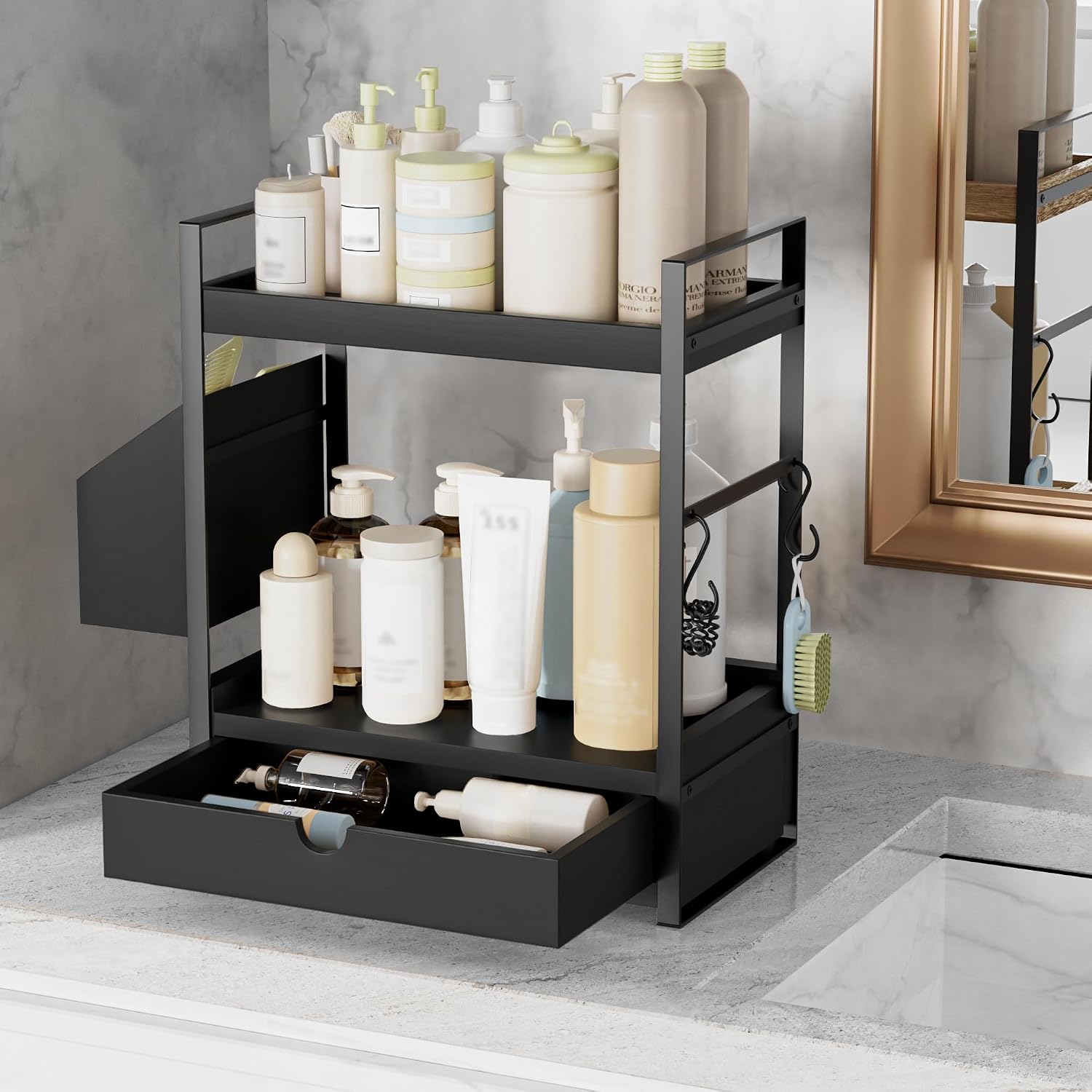 Aollewoiti Organizador de encimera de baño de 2 niveles con cajón y...