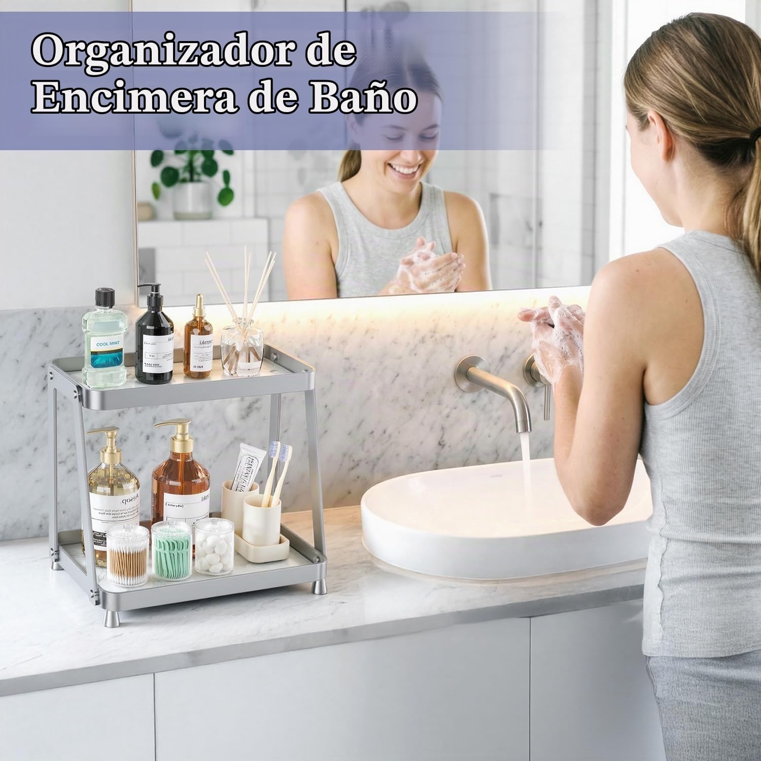 Organizador de mostrador de baño, organizador de maquillaje acrílic...