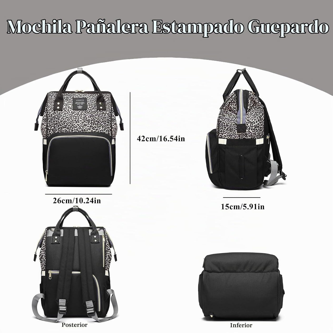 Armbq Bolsa de pañales con estampado de leopardo, mochila multifunc...