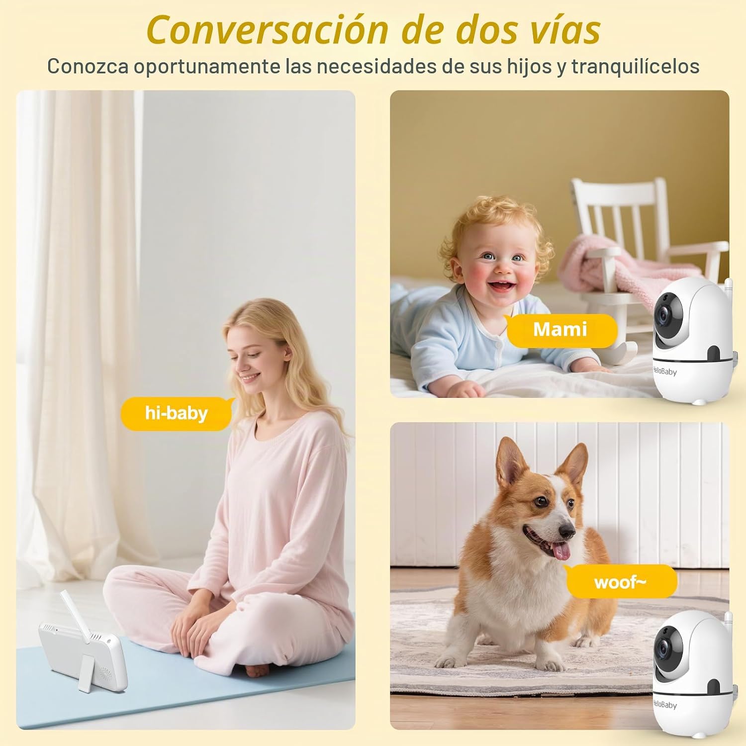 HelloBaby Monitor de bebé con 2 cámaras, pantalla dividida de 6 pul...