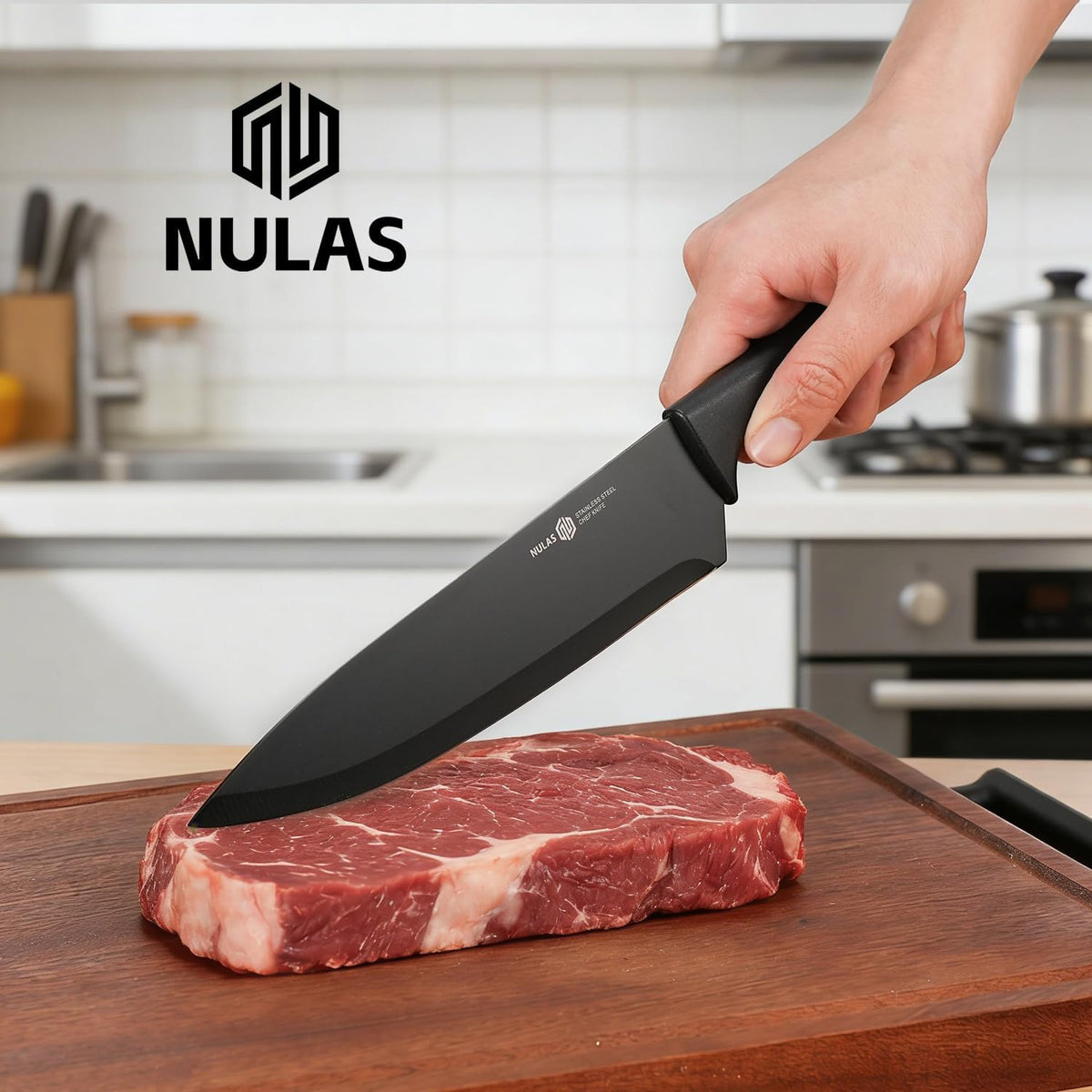 NULAS Juego de cuchillos de cocina de 8 piezas con bloque universal...