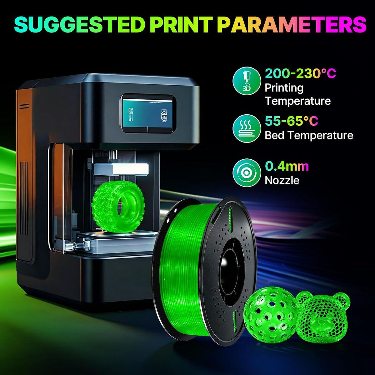Colourbing Filamento flexible de TPU 95A para impresora 3D, suave y...