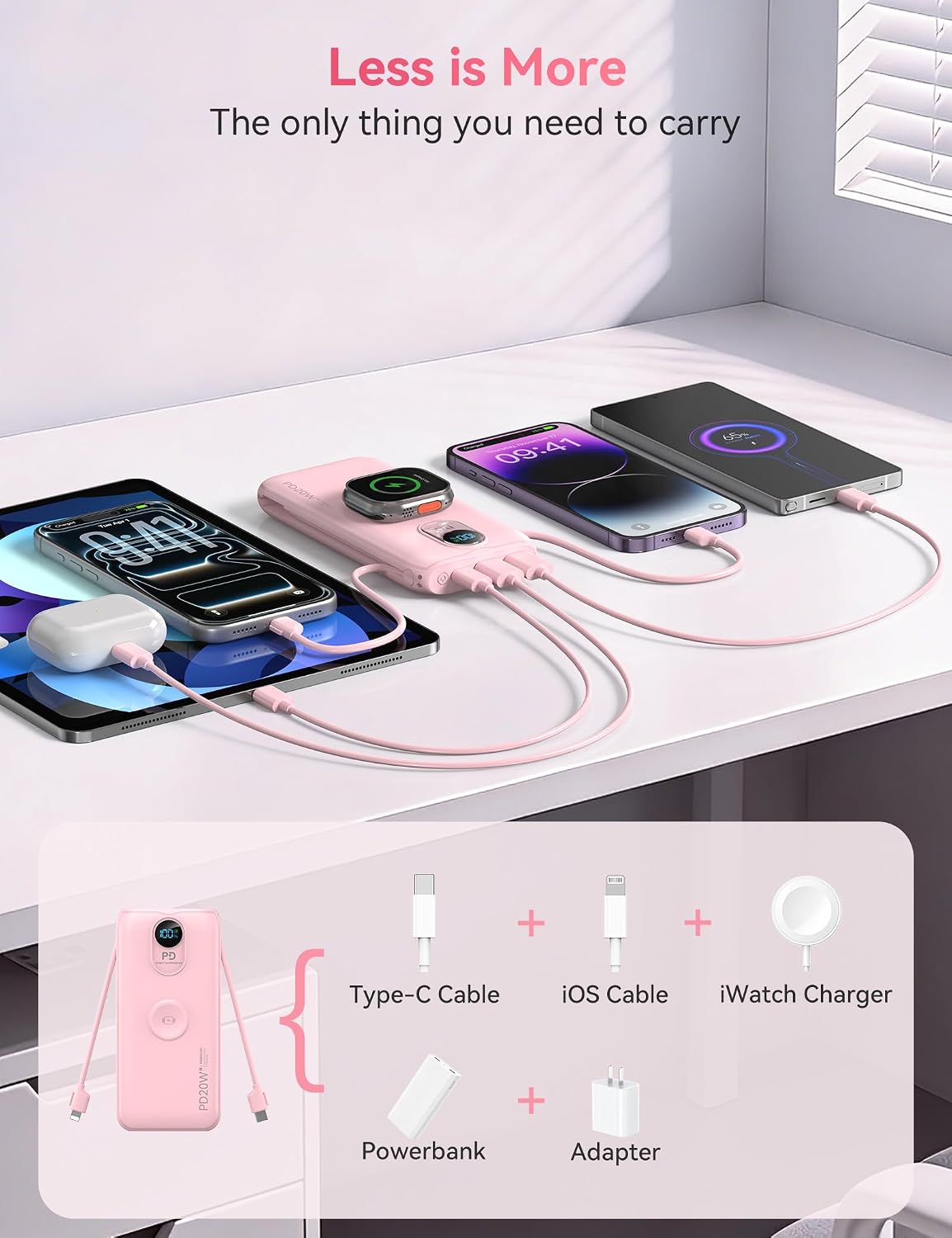 Cargador portátil Power Bank 10000mAh PD20W con cables incorporados...