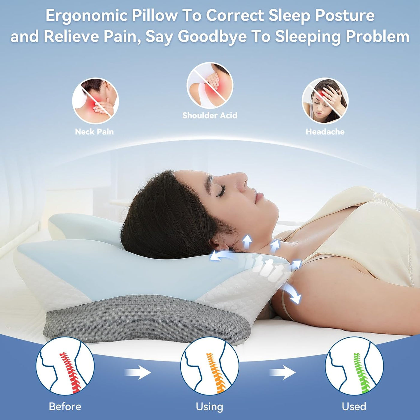 Zmarthumb Almohada Cervical Ergonómica para Soporte del Cuello, Alm...