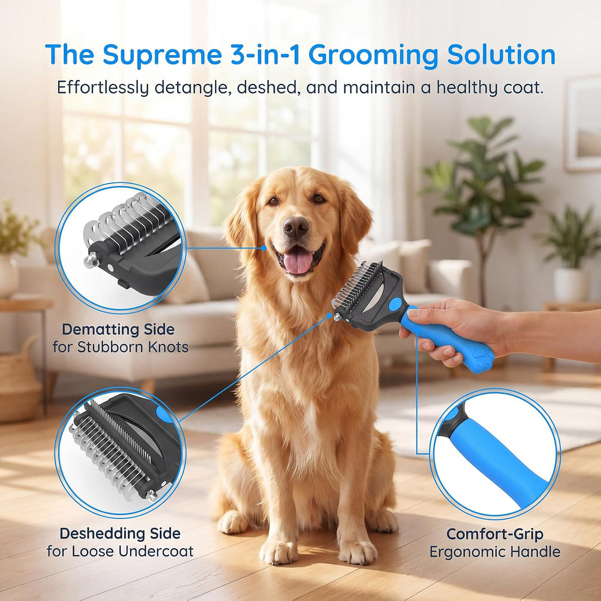 KIVMTAR Deshedding - Cepillo para perros, rastrillo 3 en 1 para per...