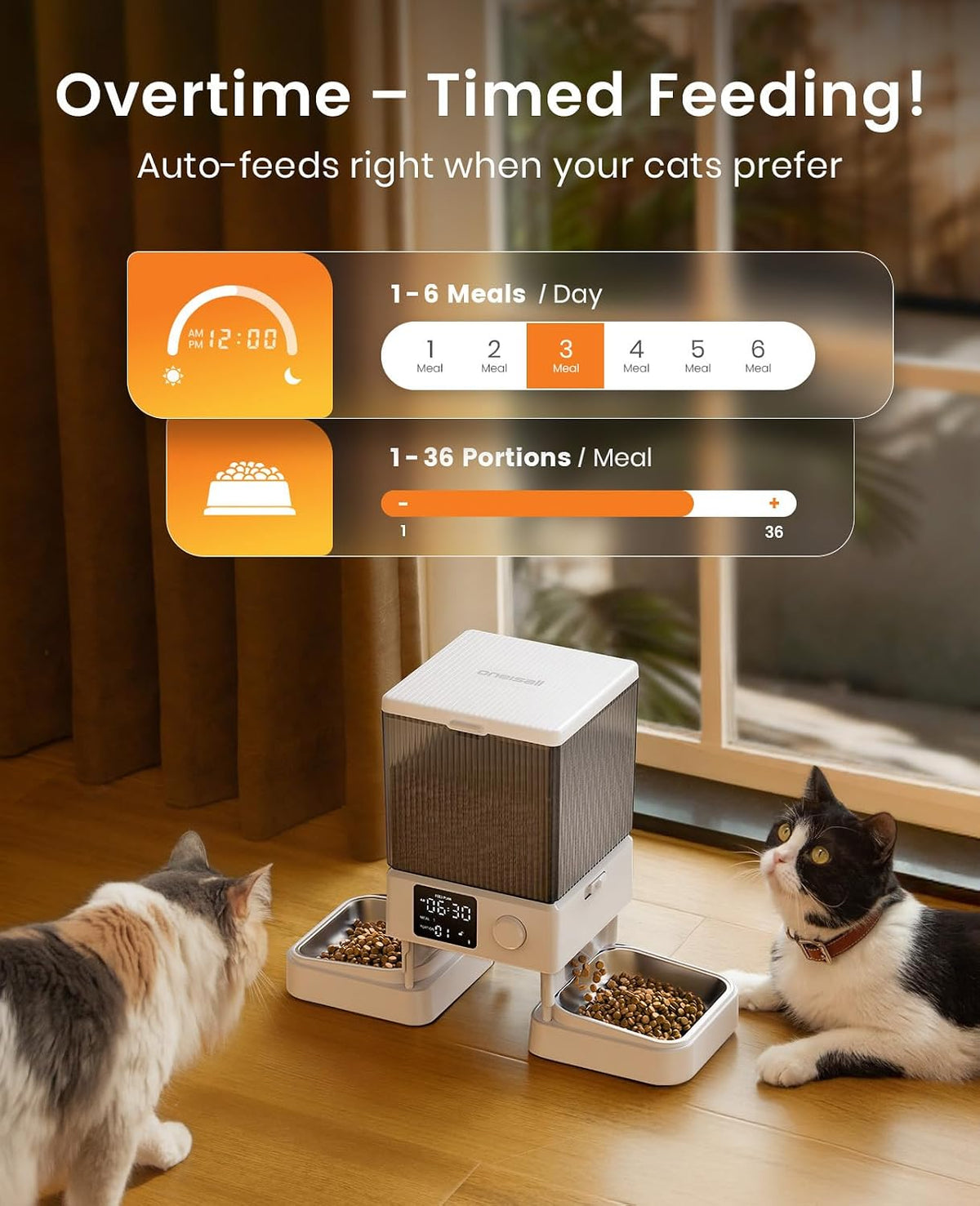 oneisall Comedero automático para gatos para 2 gatos, 20 tazas\/5 l...
