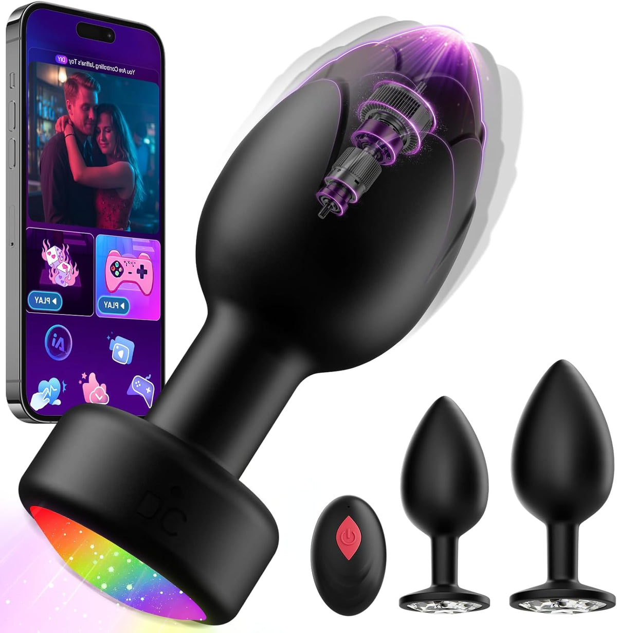 Yolodit Enchufe de tope vibratorio con luz vibratoria con aplicació...