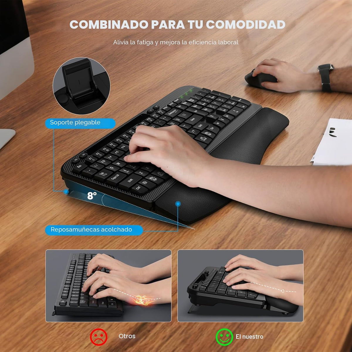 Juego de teclado y mouse inalámbrico, teclas de onda de tamaño comp...